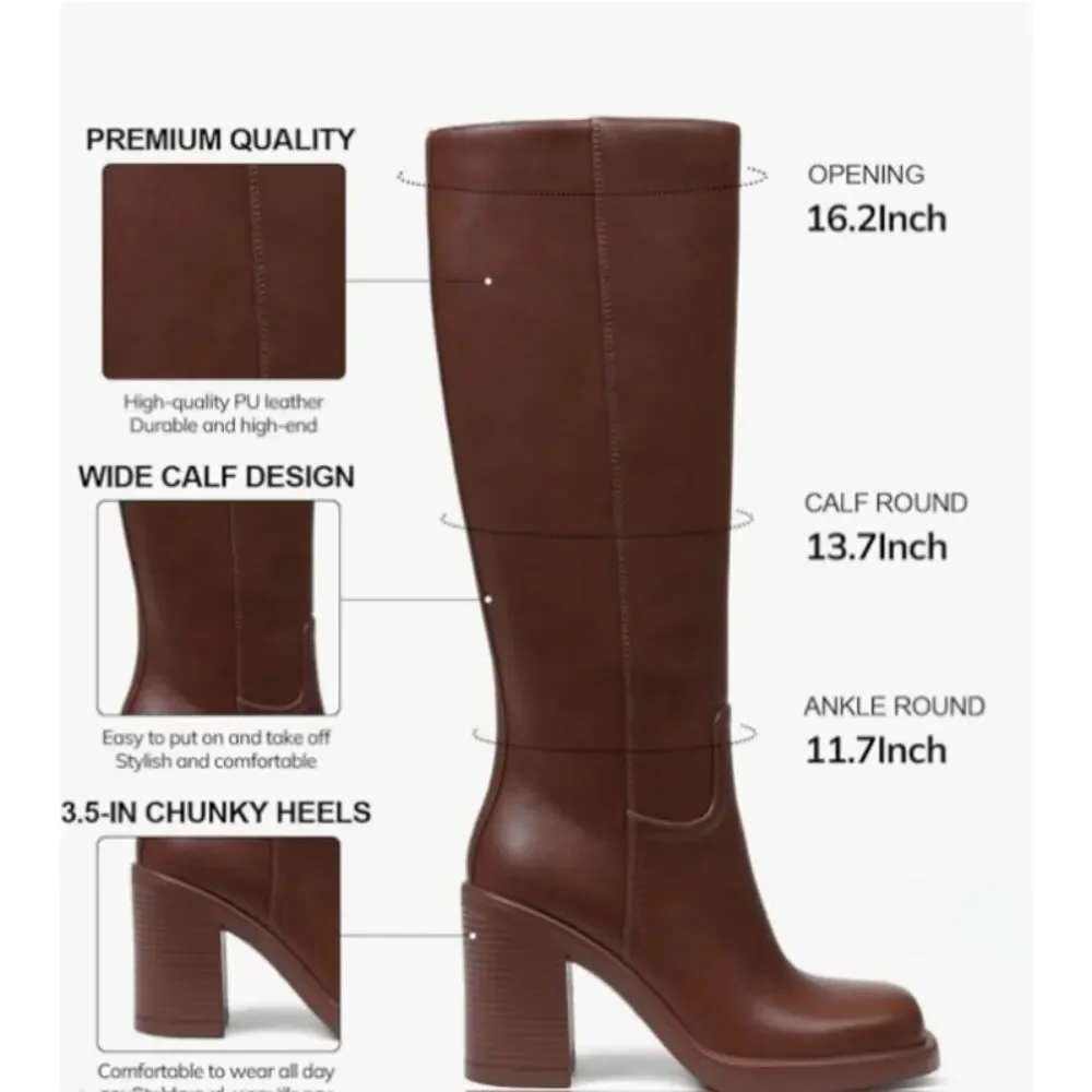 Bw. MSRP $62 NWOB UACLLCAU BROWN WIDE CALF SQUARE TOE PLATFORM BOOTS ♡SIZE 8.5♡